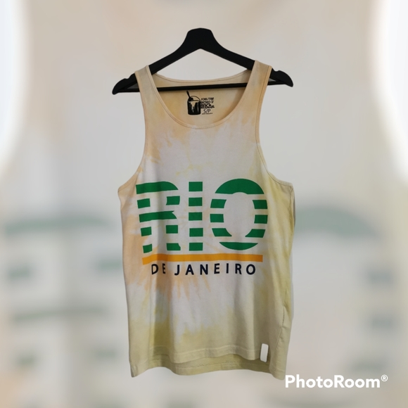 🇧🇷 Rio De Janeiro Tie Dye Tank Top Yellow & Green Small 100% Cotton - Picture 3 of 7